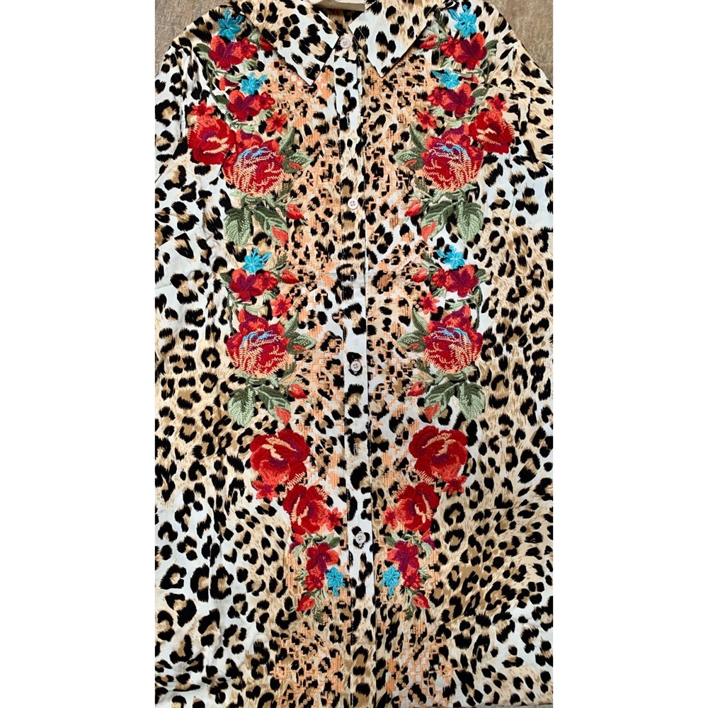 Leopard Floral Embroidered Boho Maxi Dress Duster - Picture 8 of 12